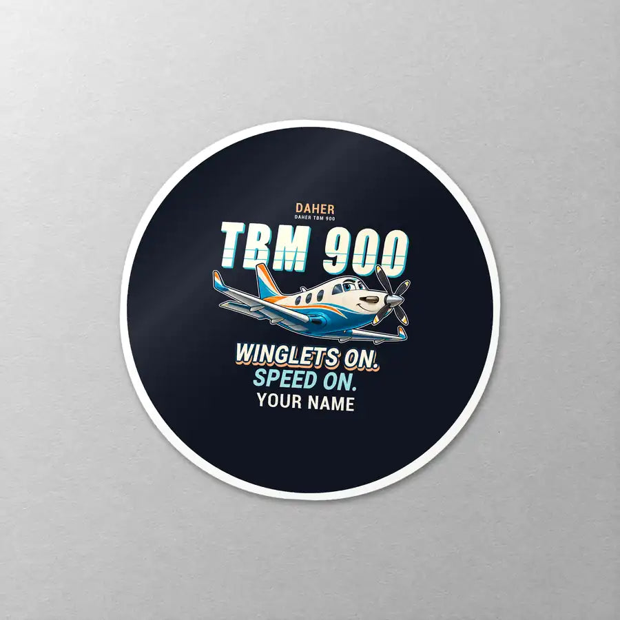 Daher TBM 900 - Cartoon + Name - Circle Sticker - Close-up