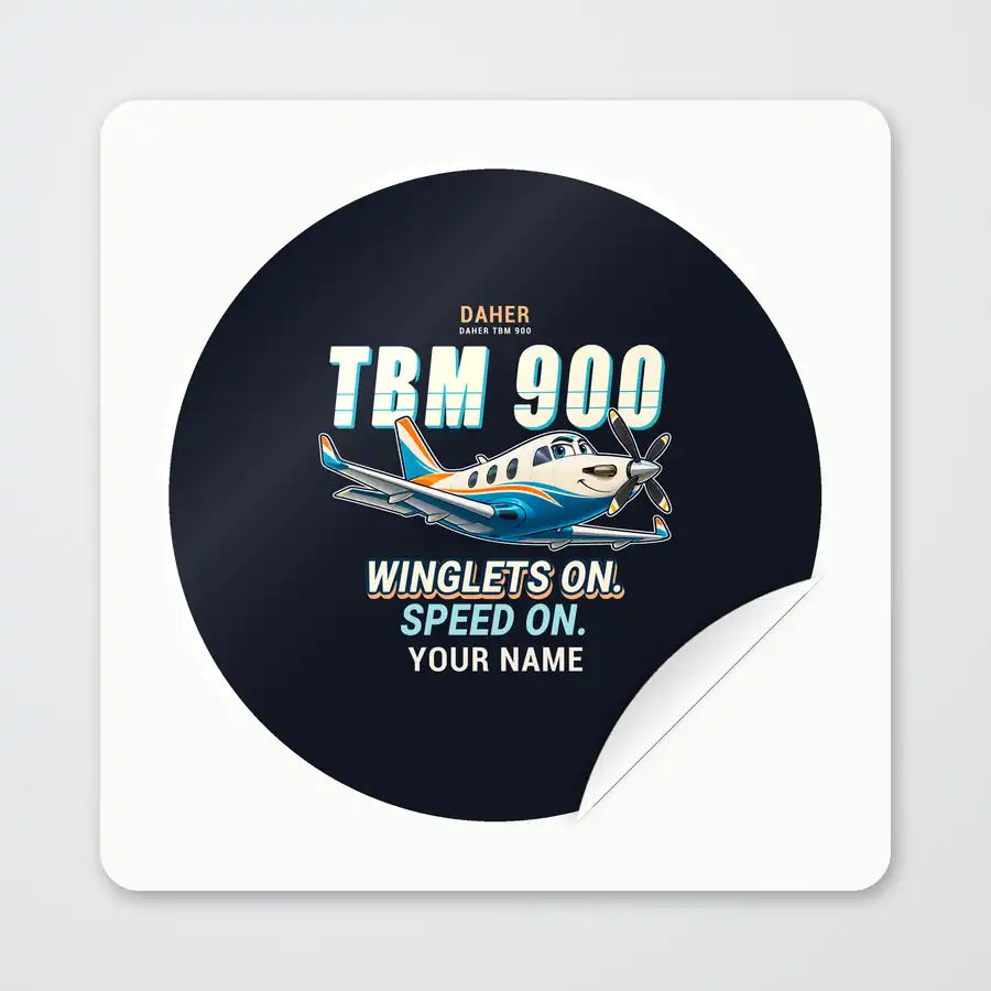 Daher TBM 900 - Cartoon + Name - Circle Sticker - Peel