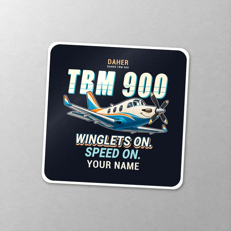 Daher TBM 900 - Cartoon + Name - Square Sticker - Close-up