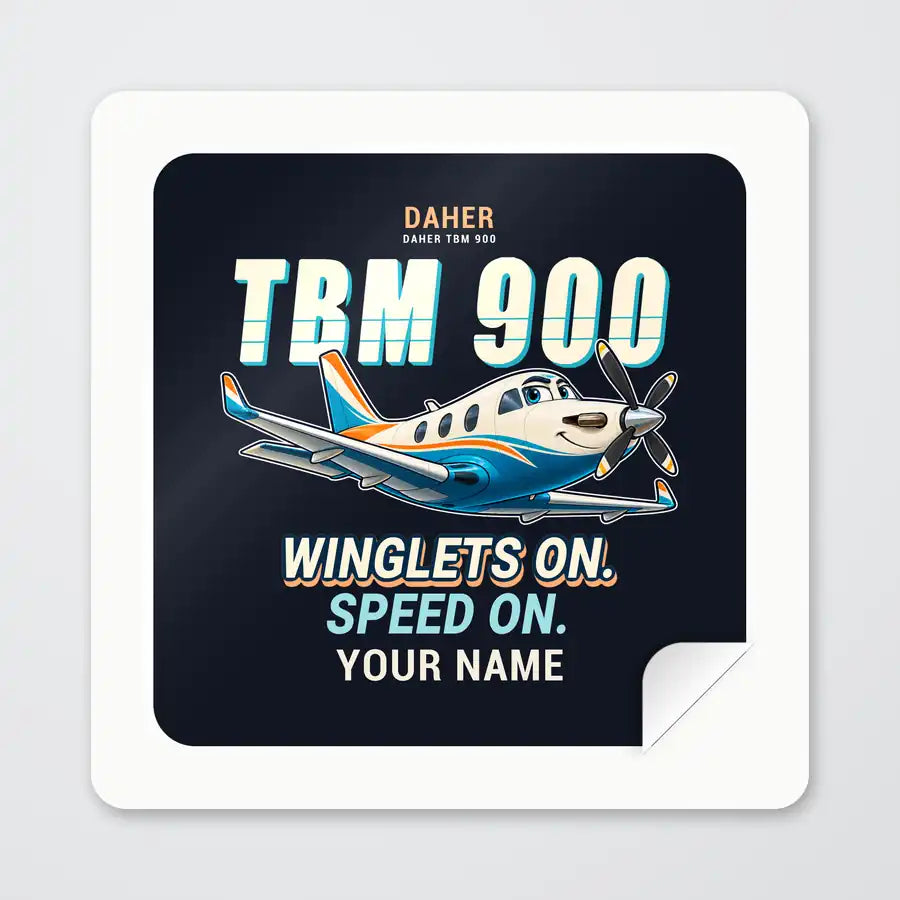 Daher TBM 900 - Cartoon + Name - Square Sticker - Peel