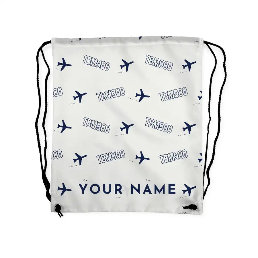Daher TBM 900 - Drawstring Bag - 3D Pattern + Name - White