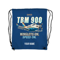 Thumbnail for Daher TBM 900 - Drawstring Bag - Cartoon + Name - Blue