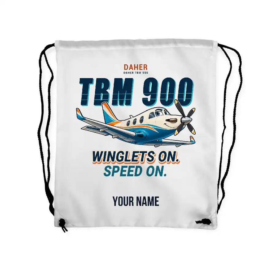 Daher TBM 900 - Drawstring Bag - Cartoon + Name - White