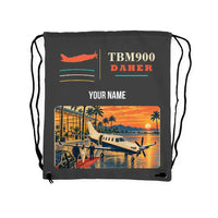 Thumbnail for Daher TBM 900 - Drawstring Bag - Classic + Name - Gray