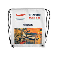 Thumbnail for Daher TBM 900 - Drawstring Bag - Classic + Name - White