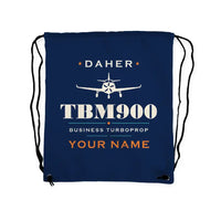 Thumbnail for Daher TBM 900 - Drawstring Bag - Heritage + Name - Dark Blue