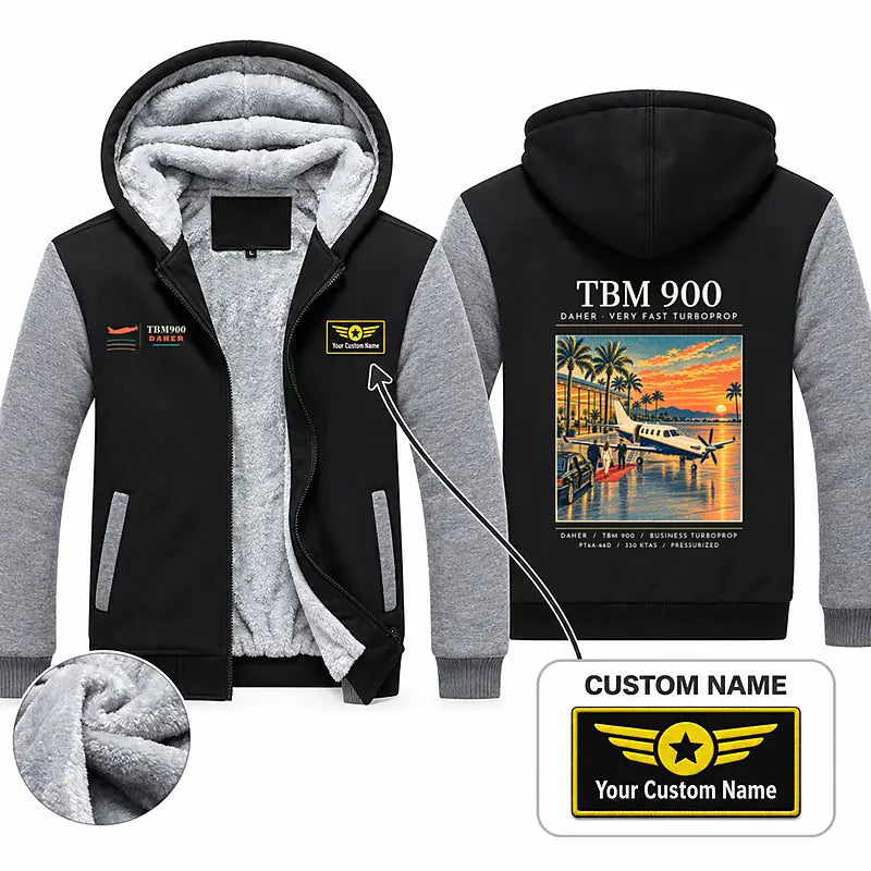 Daher TBM 900 Zipped Sweatshirts - Poster + Name - Black & Gray