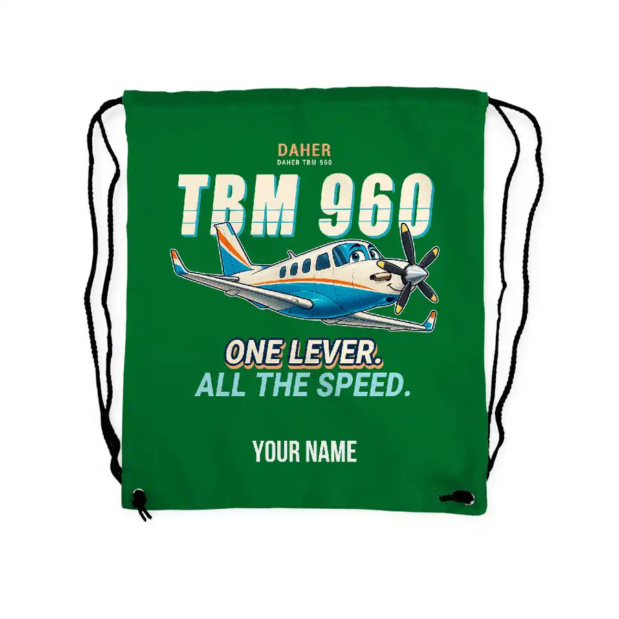 Daher TBM 960 - Drawstring Bag - Cartoon + Name - Green