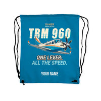 Thumbnail for Daher TBM 960 - Drawstring Bag - Cartoon + Name - Light Blue