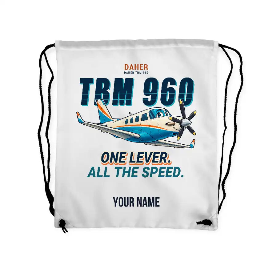 Daher TBM 960 - Drawstring Bag - Cartoon + Name - White