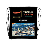 Thumbnail for Daher TBM 960 - Drawstring Bag - Classic + Name - Black