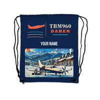 Thumbnail for Daher TBM 960 - Drawstring Bag - Classic + Name - Dark Blue