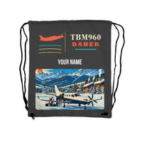 Thumbnail for Daher TBM 960 - Drawstring Bag - Classic + Name - Gray