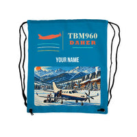 Thumbnail for Daher TBM 960 - Drawstring Bag - Classic + Name - Light Blue