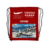 Thumbnail for Daher TBM 960 - Drawstring Bag - Classic + Name - Red