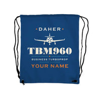 Thumbnail for Daher TBM 960 - Drawstring Bag - Heritage + Name - Blue