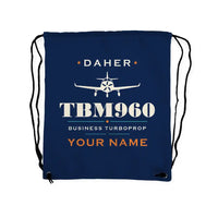 Thumbnail for Daher TBM 960 - Drawstring Bag - Heritage + Name - Dark Blue