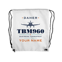 Thumbnail for Daher TBM 960 - Drawstring Bag - Heritage + Name - White