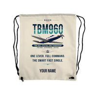 Thumbnail for Daher TBM 960 - Drawstring Bag - Original + Name - Beige