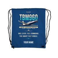 Thumbnail for Daher TBM 960 - Drawstring Bag - Original + Name - Blue