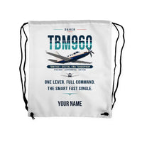 Thumbnail for Daher TBM 960 - Drawstring Bag - Original + Name - White