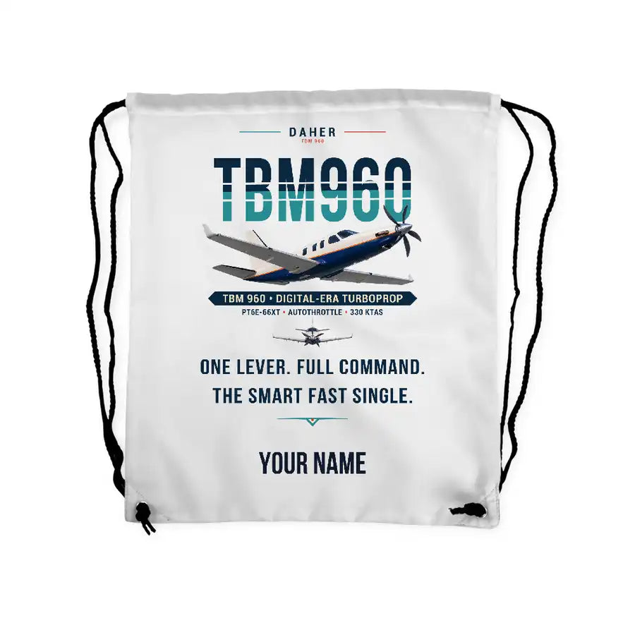 Daher TBM 960 - Drawstring Bag - Original + Name - White