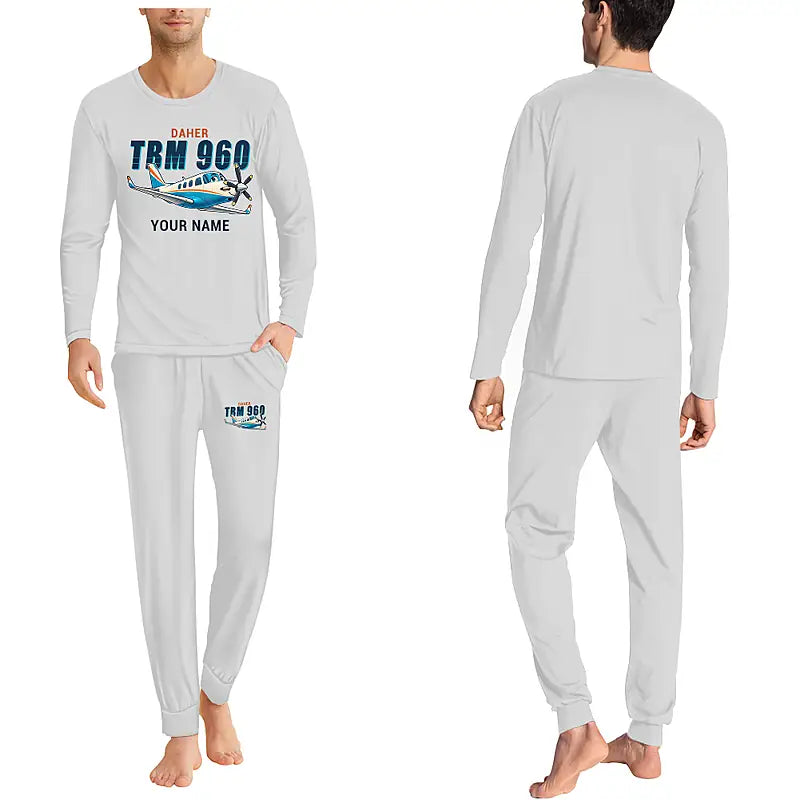 Daher TBM 960 - Men Pajamas - Cartoon Chest + Name - Light Gray