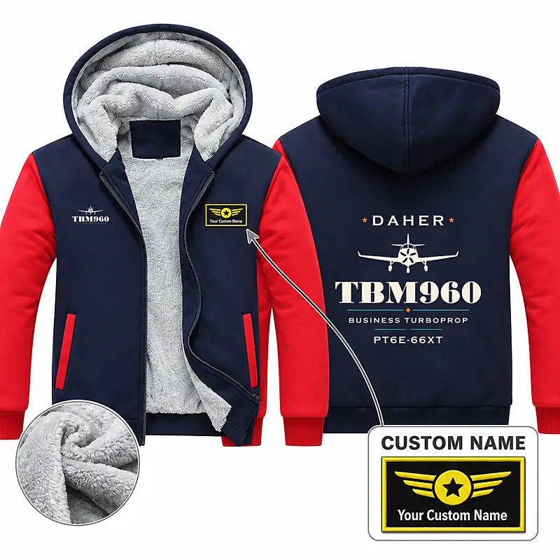 Daher TBM 960 Zipped Sweatshirts - Heritage + Name - Navy & Red