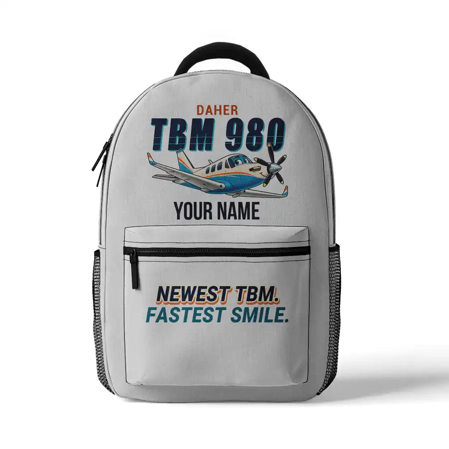 Daher TBM 980 - 3D Backpack - Cartoon + Name - White