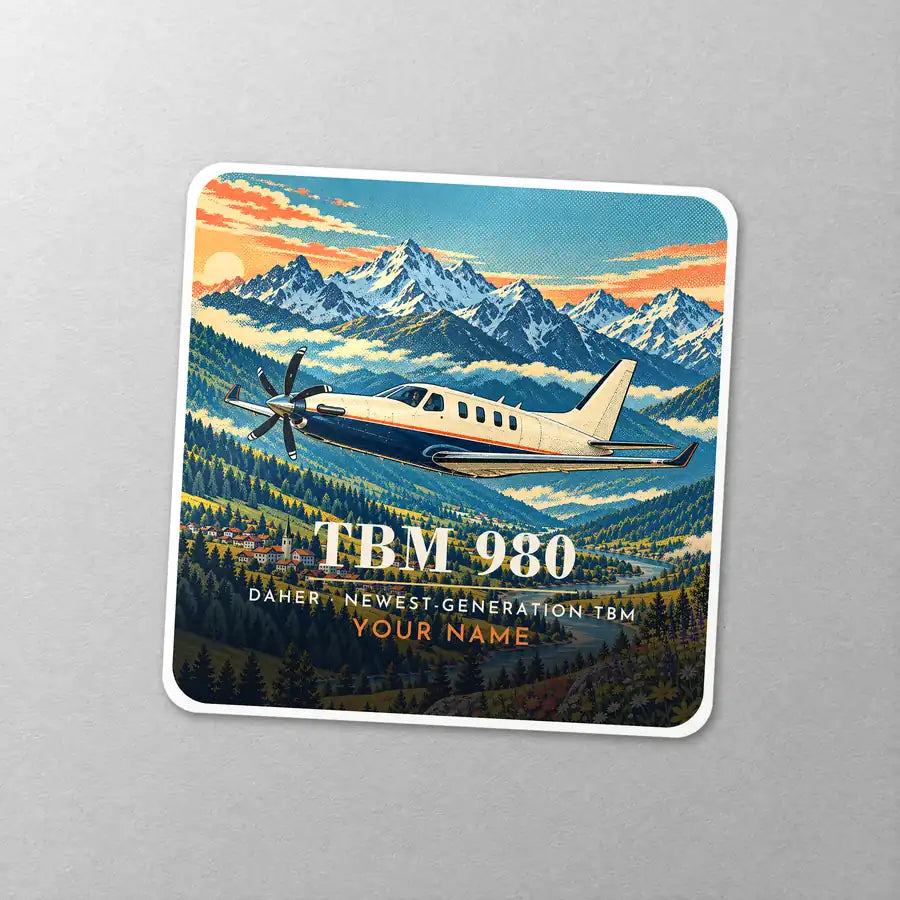Daher TBM 980 - 3D + Name - Square Sticker - Close-up