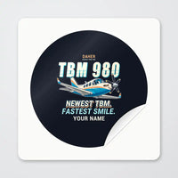 Thumbnail for Daher TBM 980 - Cartoon + Name - Circle Sticker - Peel
