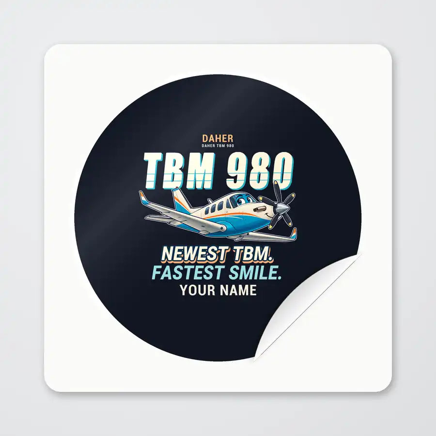Daher TBM 980 - Cartoon + Name - Circle Sticker - Peel