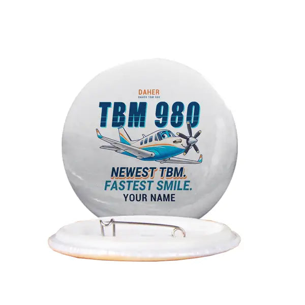 Daher TBM 980 - Cartoon + Name - Pin - White