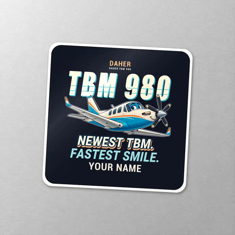 Daher TBM 980 - Cartoon + Name - Square Sticker - Close-up