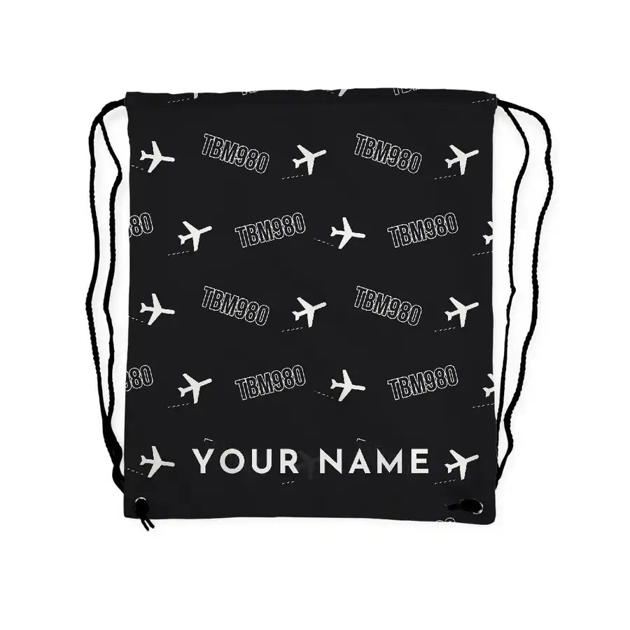 Daher TBM 980 - Drawstring Bag - 3D Pattern + Name - Black