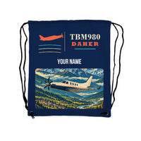Thumbnail for Daher TBM 980 - Drawstring Bag - Classic + Name - Dark Blue
