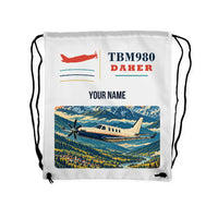 Thumbnail for Daher TBM 980 - Drawstring Bag - Classic + Name - White