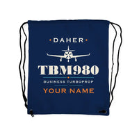 Thumbnail for Daher TBM 980 - Drawstring Bag - Heritage + Name - Dark Blue
