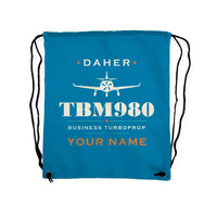 Thumbnail for Daher TBM 980 - Drawstring Bag - Heritage + Name - Light Blue