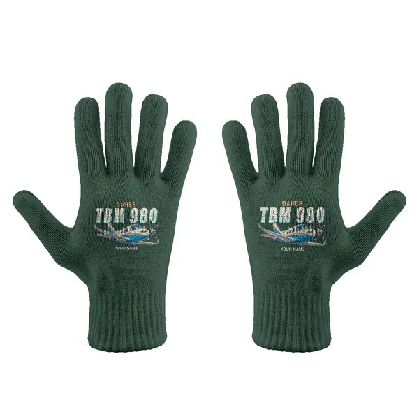 Daher TBM 980 - Gloves - Full - Cartoon + Name - Dark Green