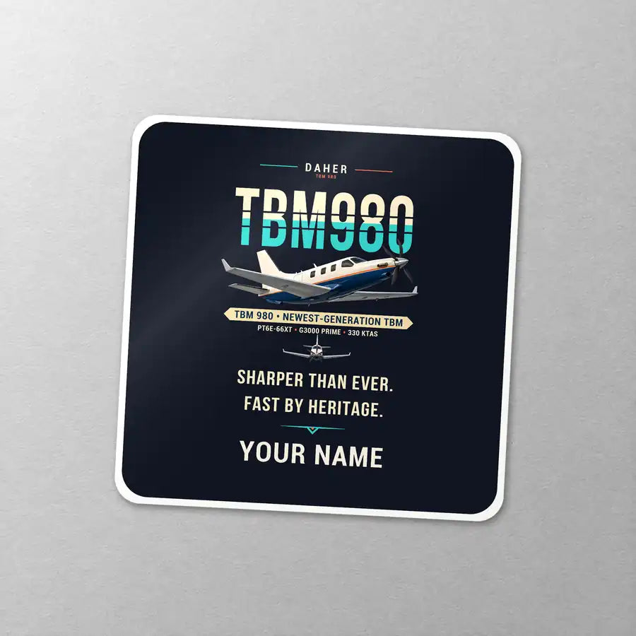 Daher TBM 980 - Original + Name - Square Sticker - Close-up