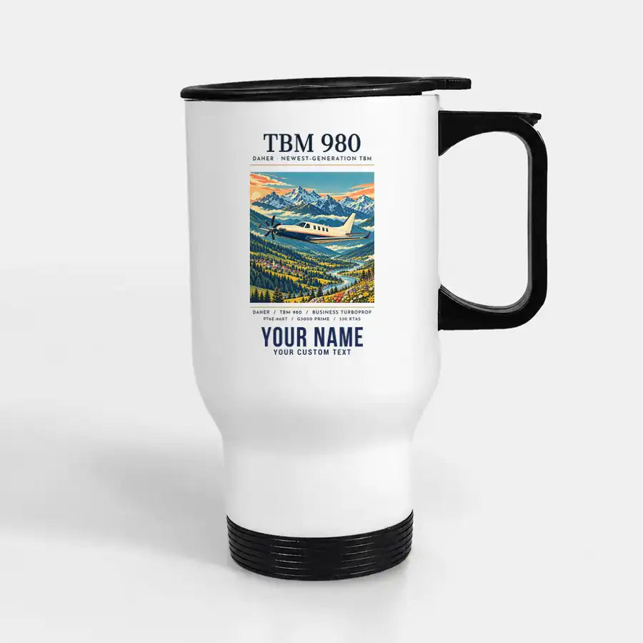Daher TBM 980 - Poster + Name - Stainless Steel with Holder - White