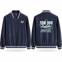 Thumbnail for Daher TBM 980 Stylish Jackets - Baseball Collar - Cartoon - Navy Blue