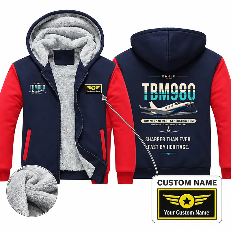 Daher TBM 980 Zipped Sweatshirts - Original + Name - Navy & Red