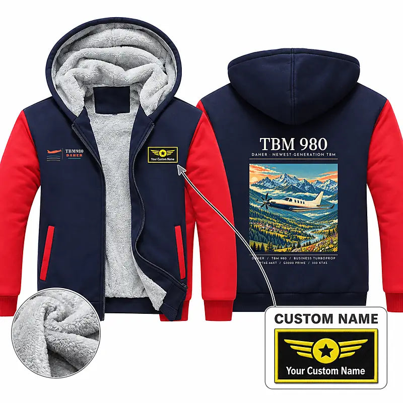Daher TBM 980 Zipped Sweatshirts - Poster + Name - Navy & Red