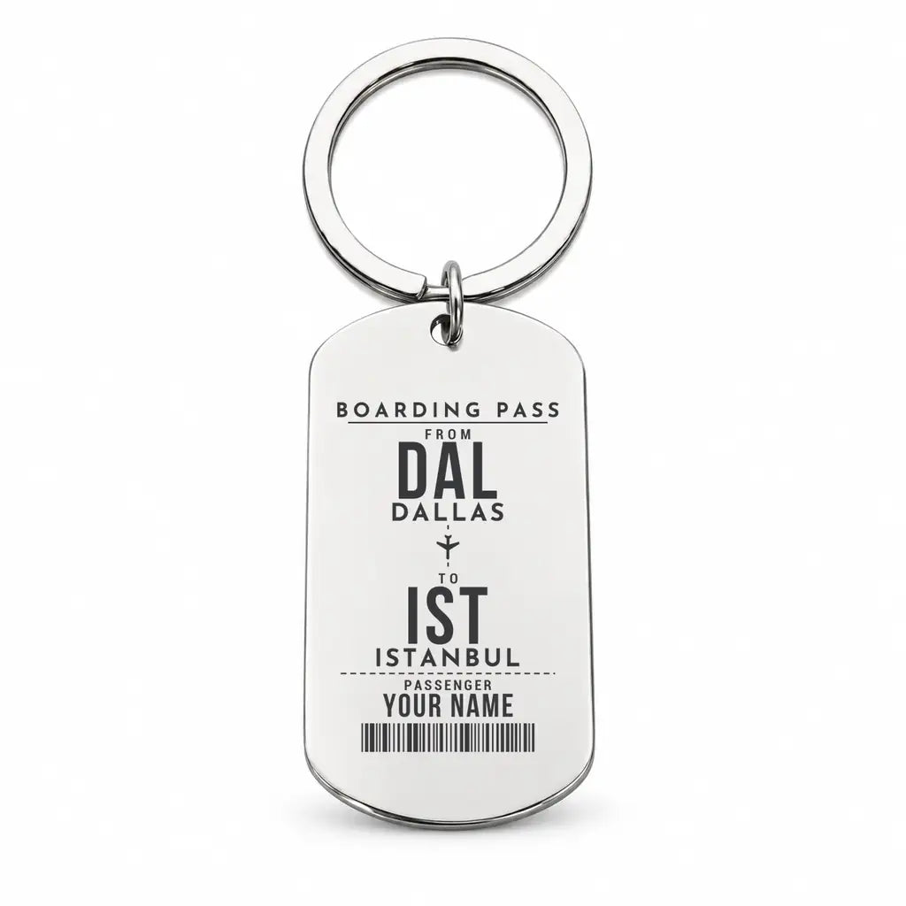 Dallas Love Field DAL - Key Chain - Customizable Boarding Pass - Silver