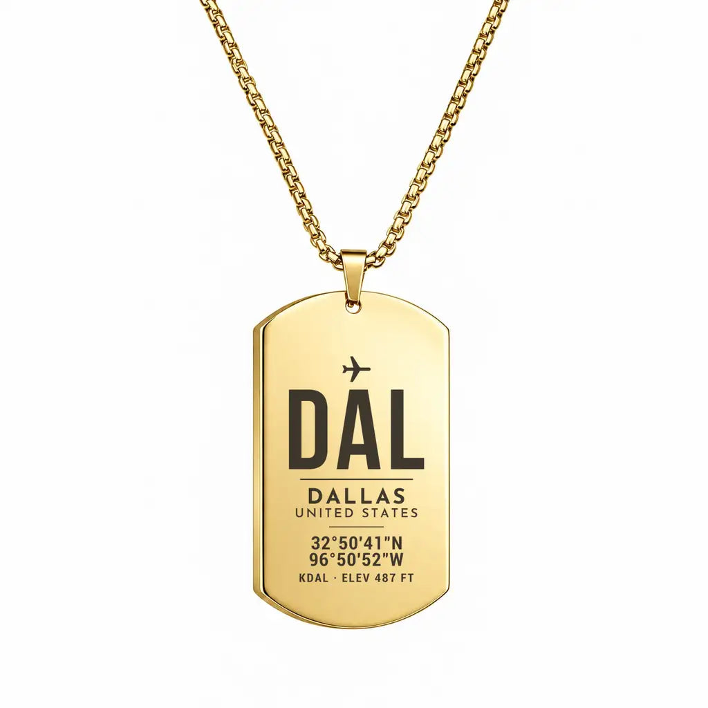 Dallas Love Field DAL - Necklace - Original Design - Gold