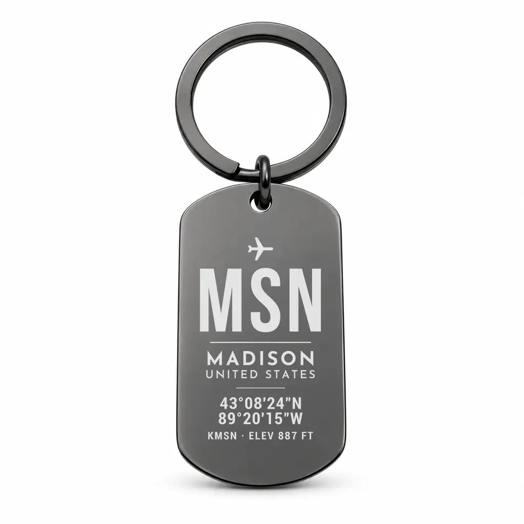 Dane County Regional Airport Madison MSN - Key Chain - Original Design - Black