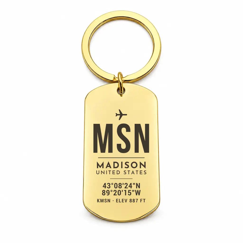 Dane County Regional Airport Madison MSN - Key Chain - Original Design - Gold