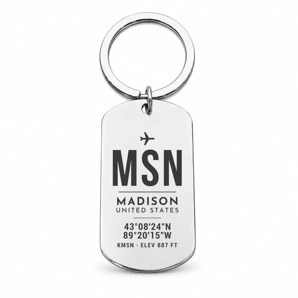 Dane County Regional Airport Madison MSN - Key Chain - Original Design - Silver